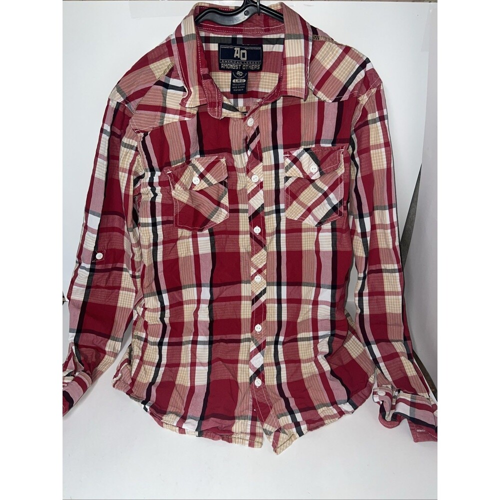 Amongst Others Men’s Red And White Plaid Button Down Eastern Style Shirt L/G